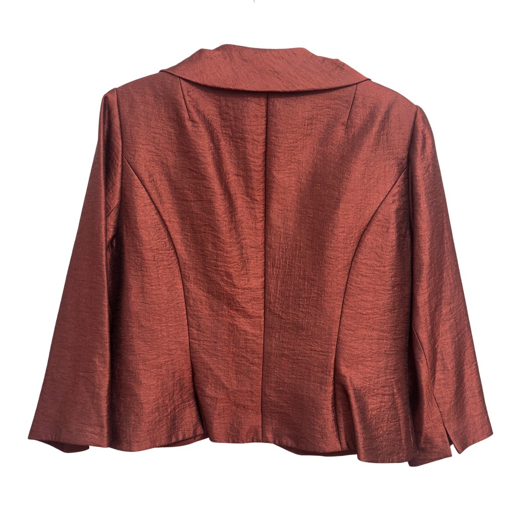 Kay Unger New York Blazer Copper Metallic Shimmer Shawl Collar Evening Size 14 - Picture 6 of 8